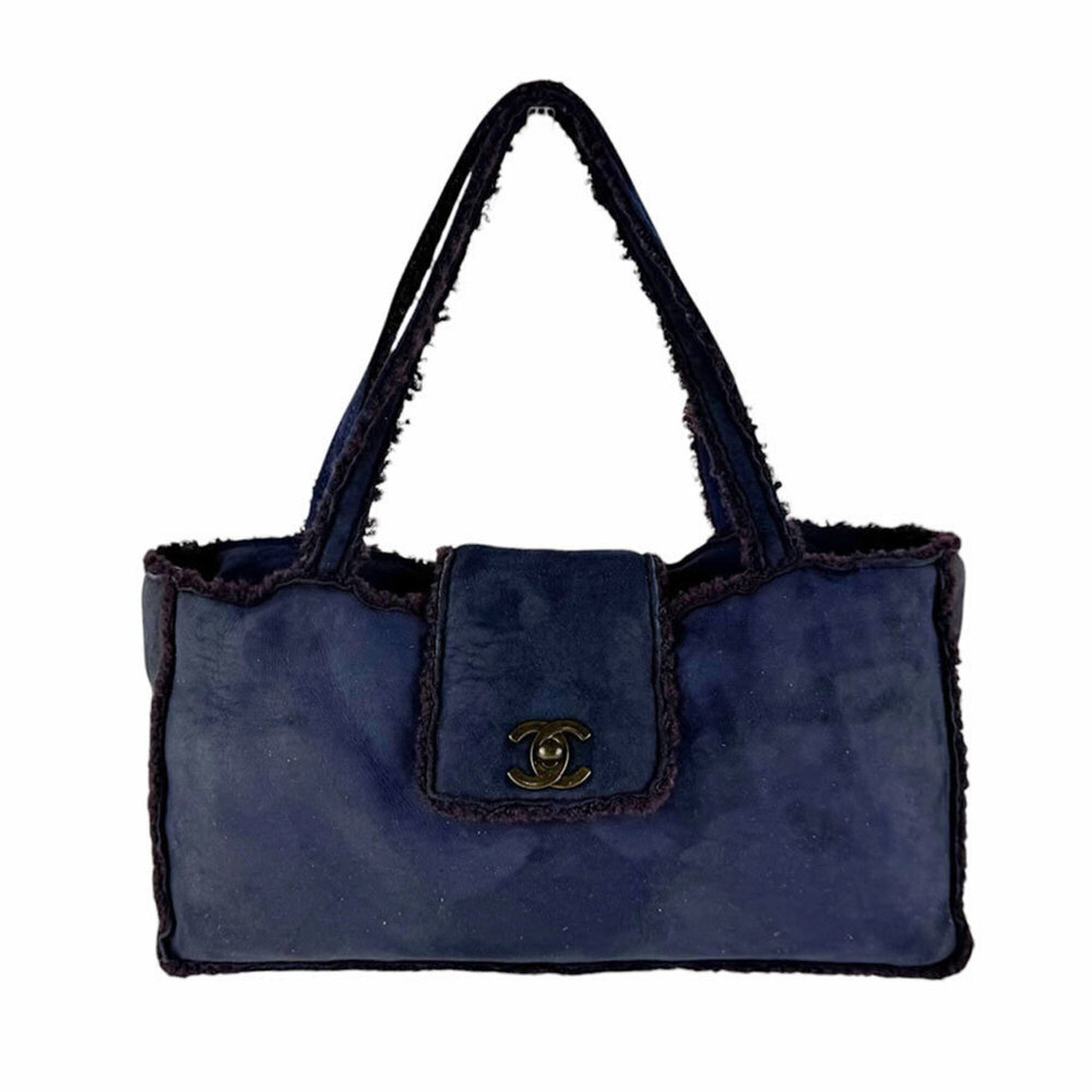Chanel handbag, sheepskin fur, navy and burgundy, women's, z11056